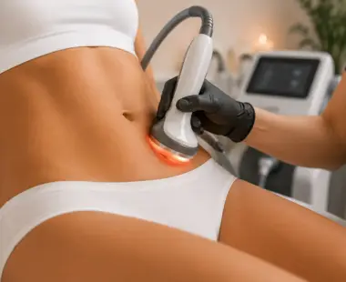 Body Contouring Results PHX AZ | Laser Aesthetics AZ Woman receiving professional body contouring treatment on the abdomen at a medical aesthetics clinic in Phoenix, Arizona.