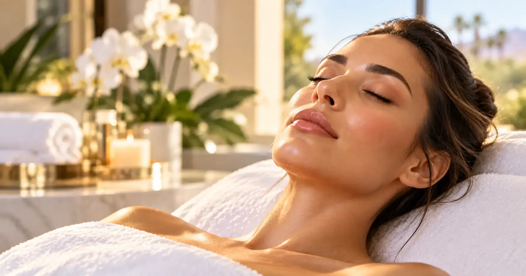 Woman relaxing at a Scottsdale med spa after exosome microneedling treatment for skin rejuvenation.