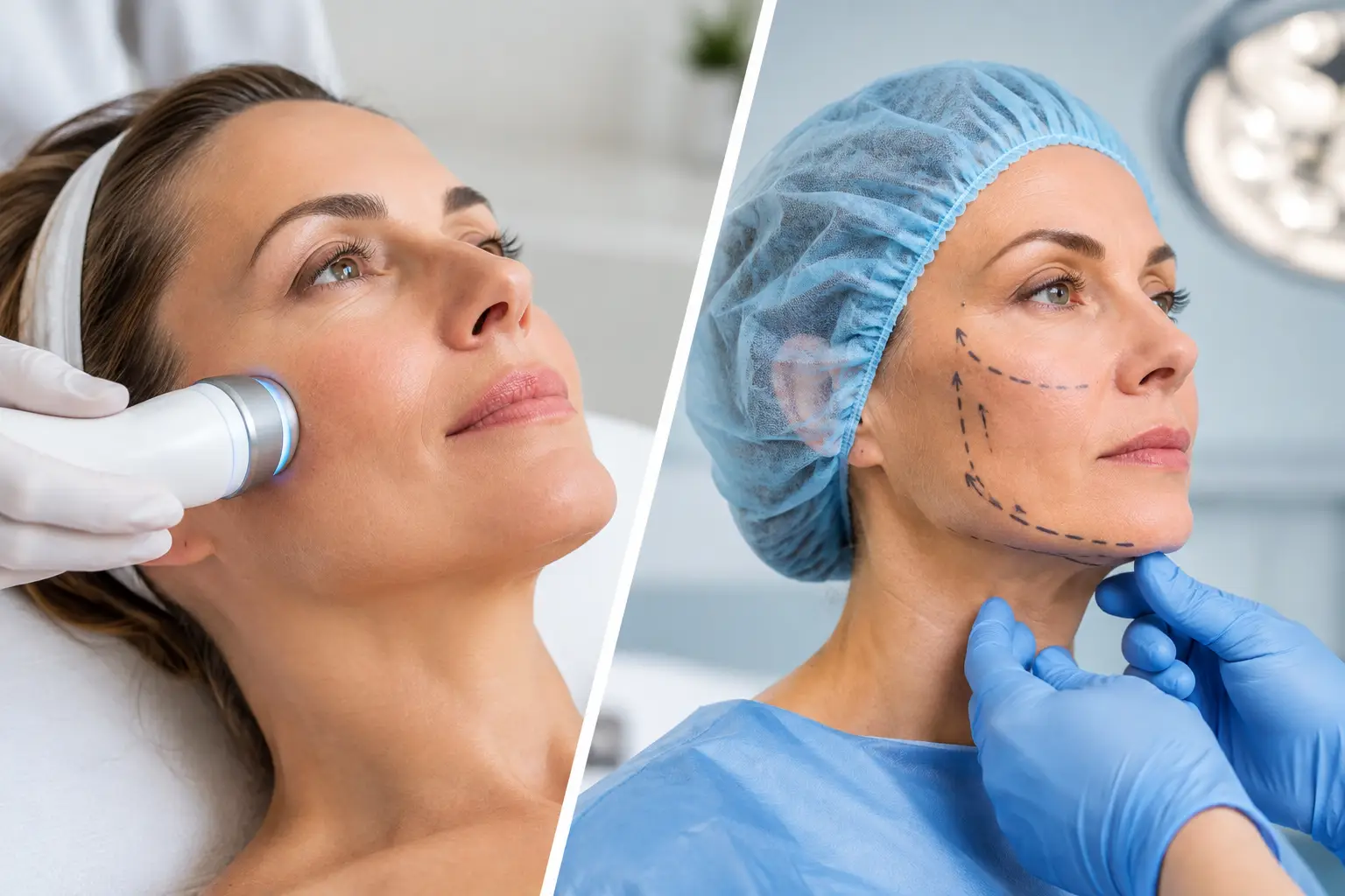 RF Tightening Versus Surgical Facelift Compared
